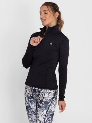 Polo Manga Larga Para Mujer  Half Zip Negro Bsoul