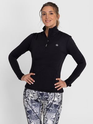 Polo Manga Larga Para Mujer Half Zip Negro Bsoul