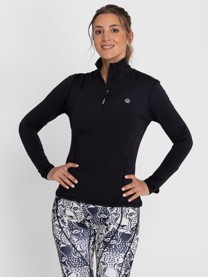 Polo Manga Larga Para Mujer  Half Zip Negro Bsoul