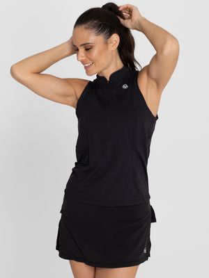 Polo Sin Manga Para Mujer  Tank Half Zipper Negro Bsoul