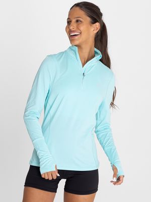 Polo Manga Larga Para Mujer  Half Zip Celeste Bsoul