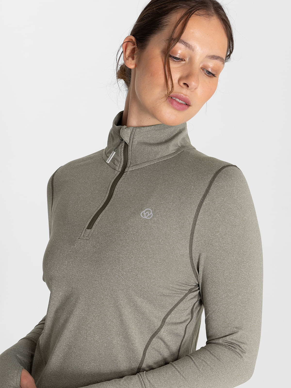 Polo-Manga-Larga-Para-Mujer--Half-Zip-Verde-Bsoul