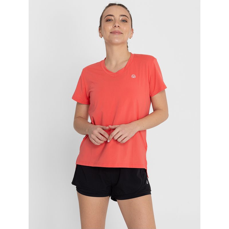 Polo-Manga-Corta-Para-Mujer--V-Neck-Naranja-Bsoul