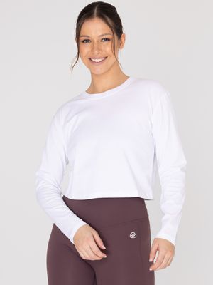 Polo Manga Larga Para Mujer Cotton Crop Top Blanco Bsoul