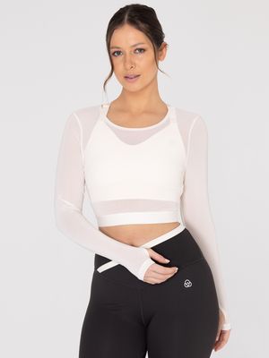 Polo Manga Larga Para Mujer  Crop Top Beige Bsoul