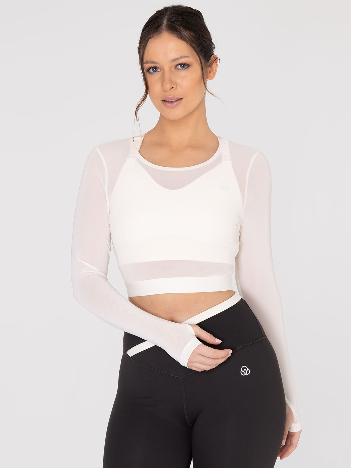 Polo-Manga-Larga-Para-Mujer--Crop-Top-Beige-Bsoul