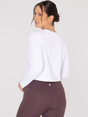 Polo Manga Larga Para Mujer Cotton Crop Top Blanco Bsoul