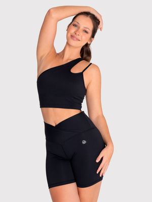 Bra Para Mujer Deportivo One Shoulder Crop Negro Bsoul