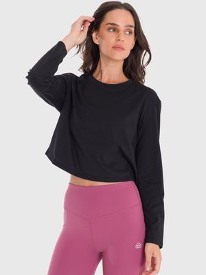 Polo Manga Larga Para Mujer Cotton Negro Bsoul