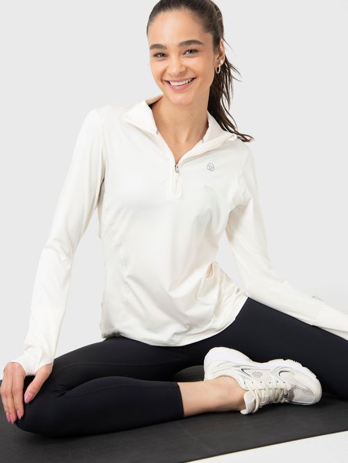 Polo Manga Larga Para Mujer Half Zip Hueso Bsoul