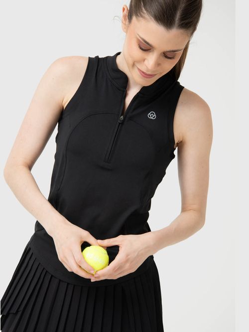 Polo Sin Manga Para Mujer Tank Half Zipper Negro Bsoul