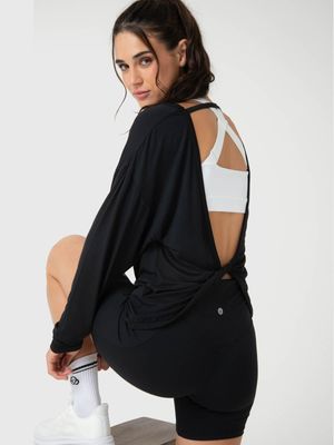 Polo Manga Larga Para Mujer Twist-Back Modal Negro Bsoul