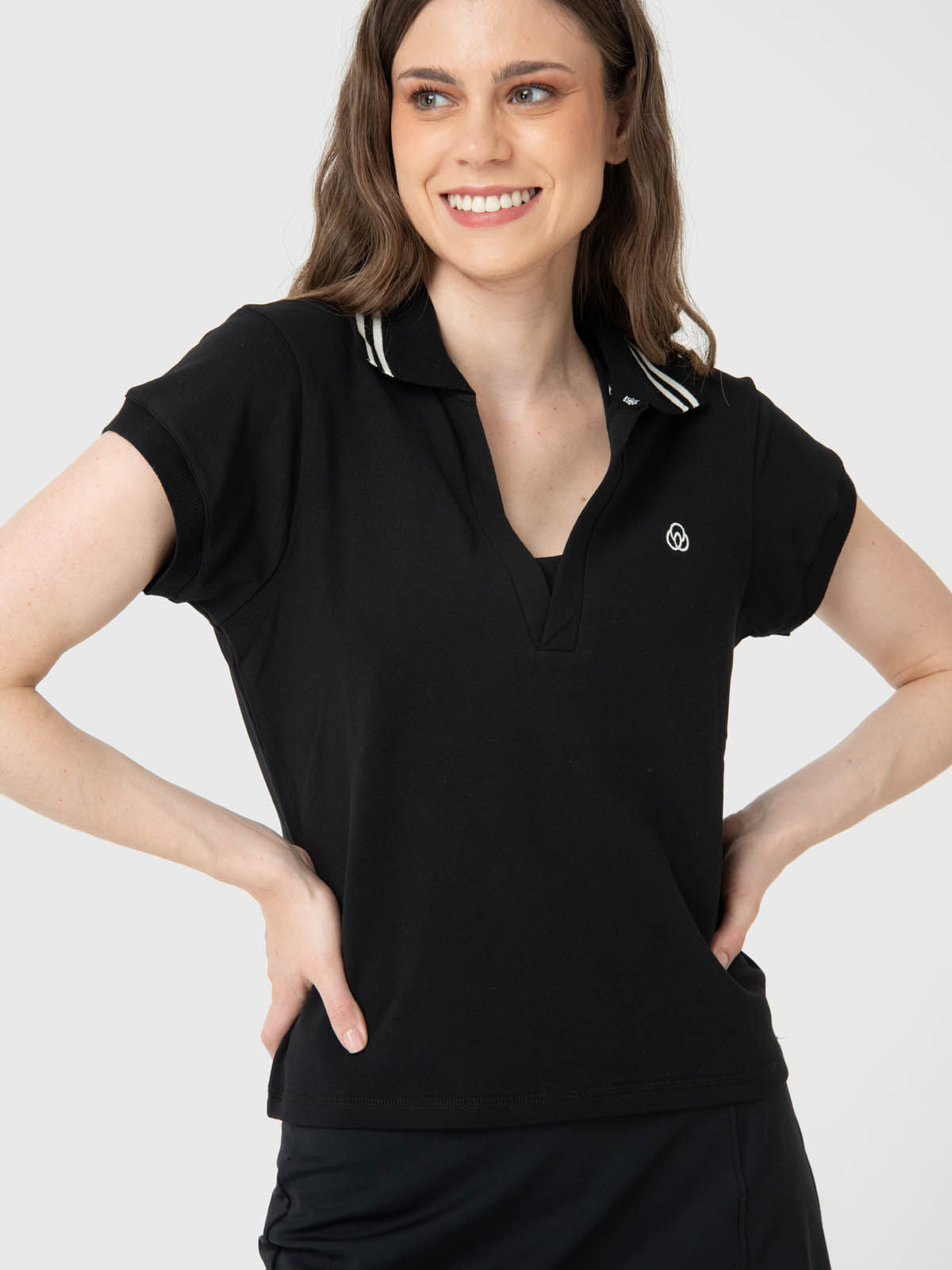 Polo-Manga-Corta-Para-Mujer-Heritage-Aloe-Negro-Bsoul